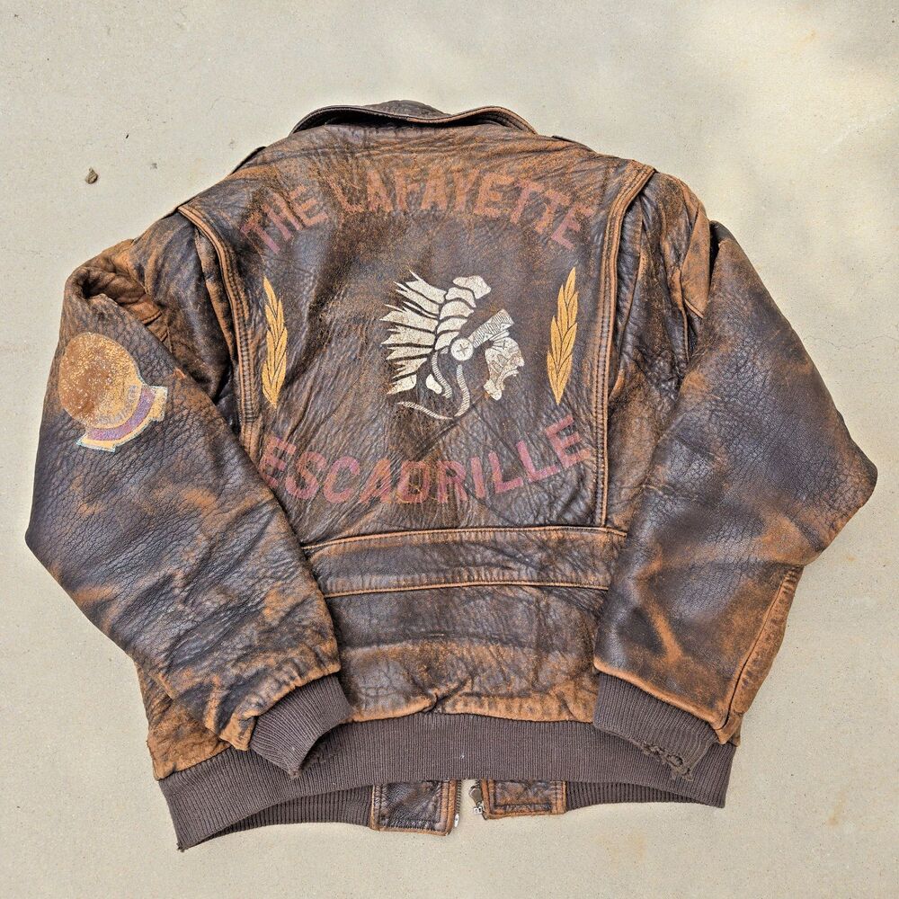 Vintage Leather Flight Bomber Jacket Lafayette Escadrille Squadron Sz 38 / Med